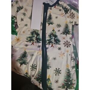 Bamboo Zippy Double Zipper Trees Off White, Green 9 To 12 Months